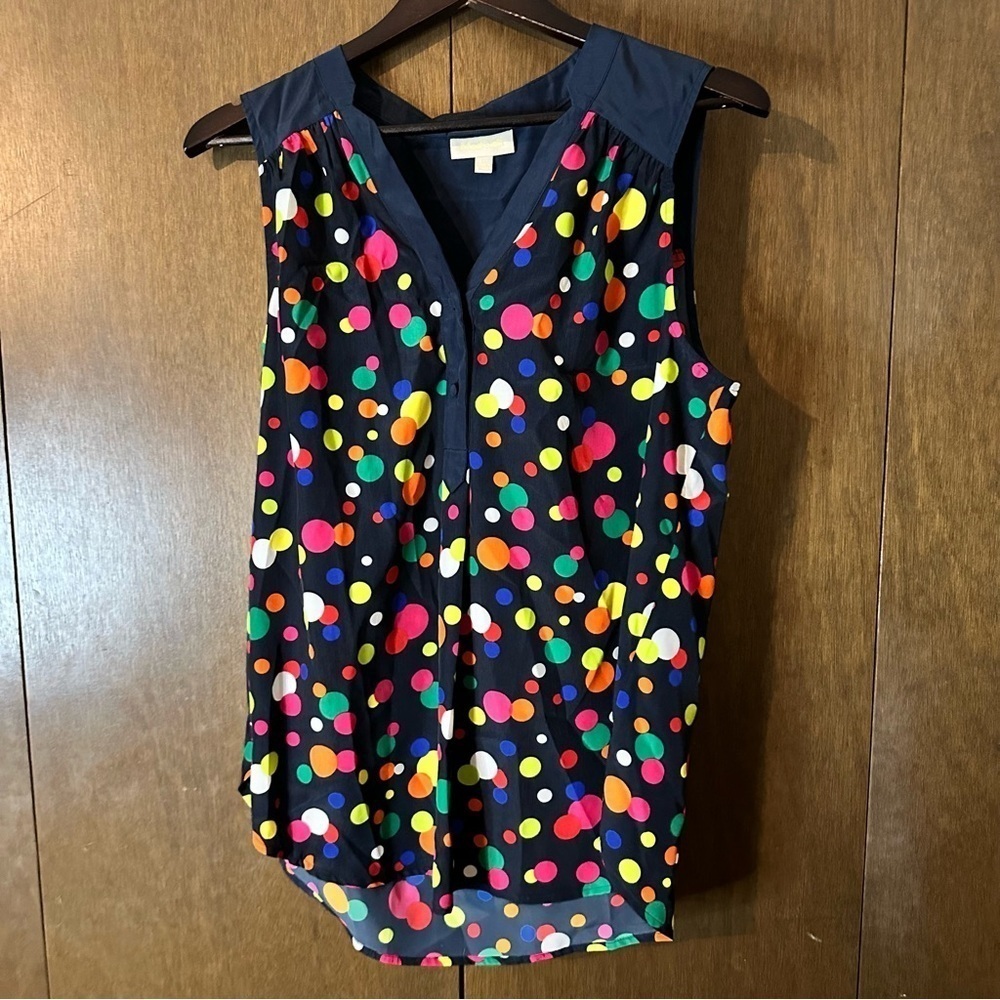 MODCLOTH Woman’s Sleeveless Top Polka Dot Multicolor Retro Vintage Novelty Sz L - Picture 2 of 8